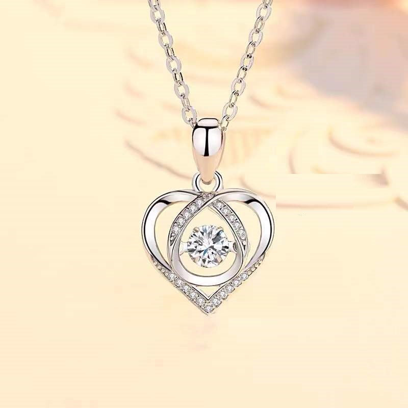 S925 Beating Heart-shaped Necklace Women Luxury Love Rhinestones Necklace Jewelry Gift For Valentine's Day - tallpapa