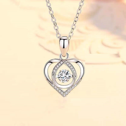 S925 Beating Heart-shaped Necklace Women Luxury Love Rhinestones Necklace Jewelry Gift For Valentine's Day - tallpapa