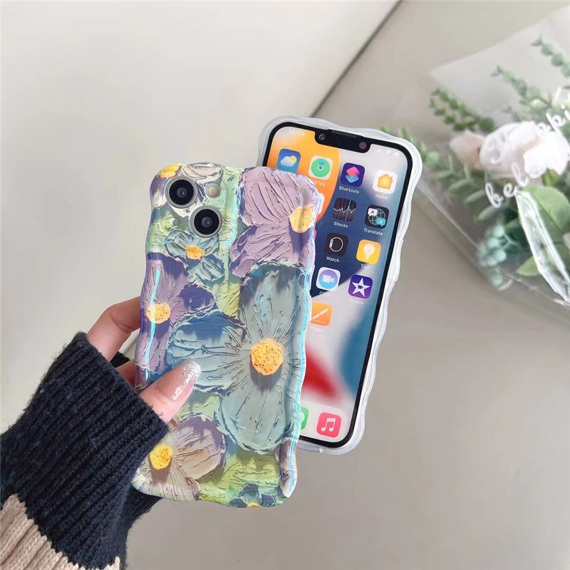 Retro Oil Painting Phone Case Blu-ray Flowers Shockproof Case For Iphone 13 12 13pro 14pro 13 Pro Max Silicone Phone Cover - tallpapa